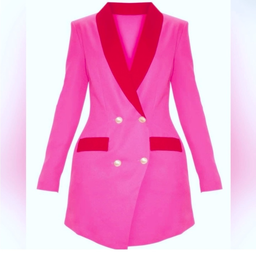 Pretty Little Thing | Blazer Dress  | Hot PInk Gold Button Contrast Blazer | 12